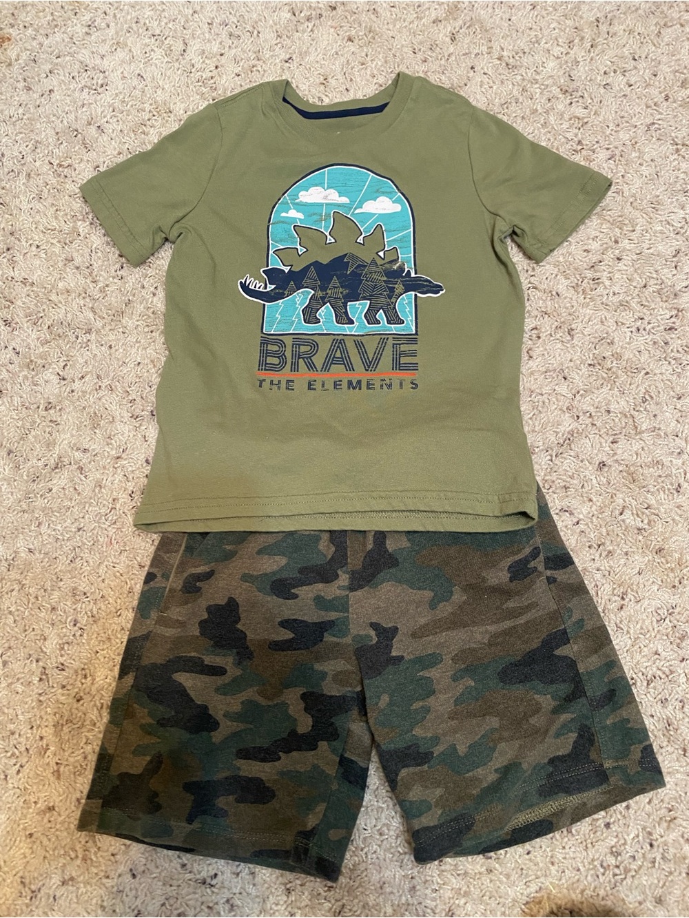 wonder nation Olive Green Tee & Camo Sweatshorts 5T